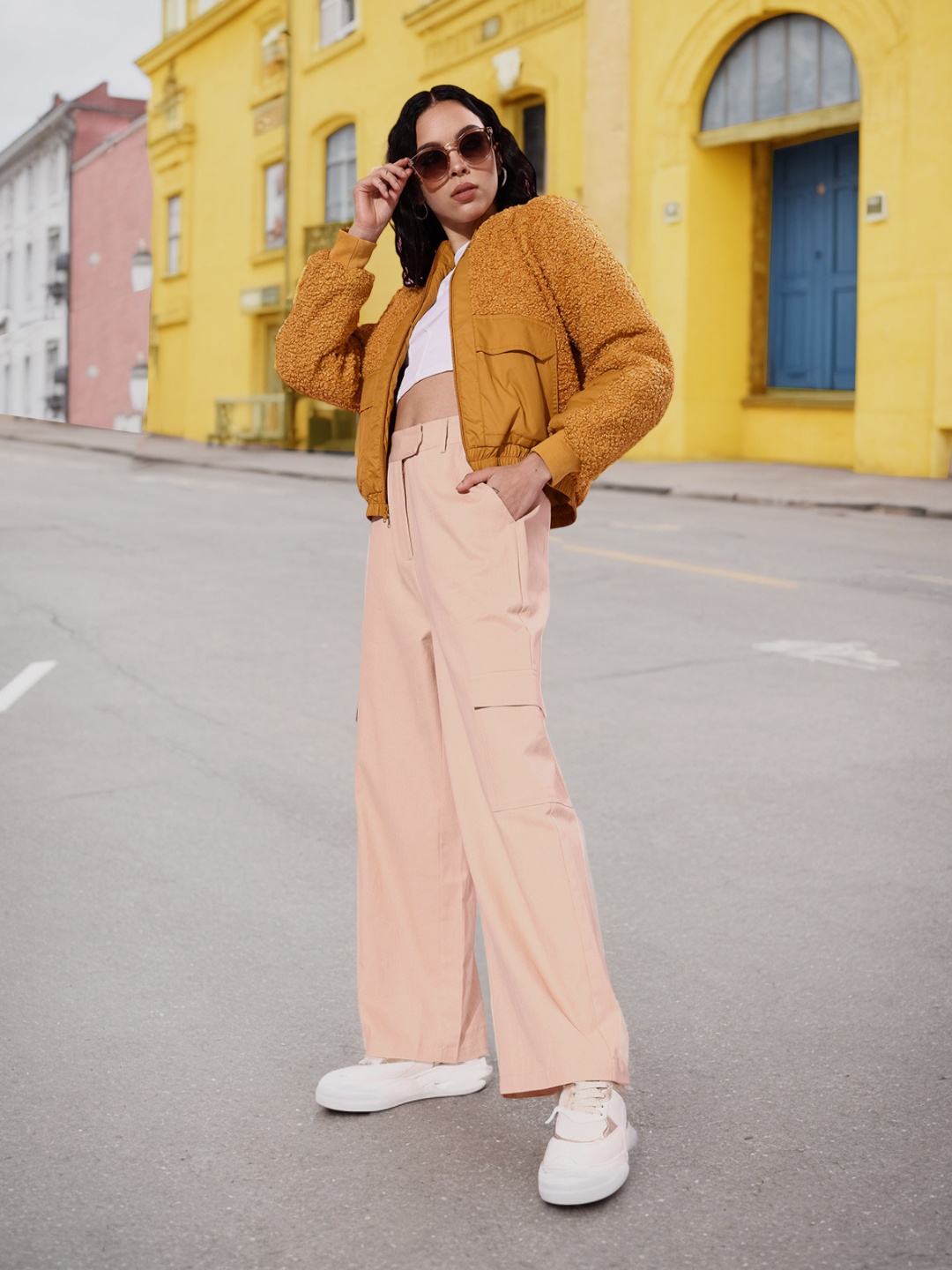 

Mast & Harbour Women Sherpa Jacket, Mustard
