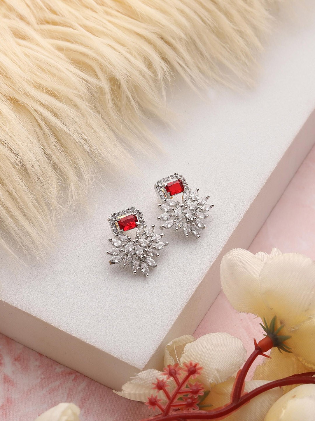 

Styled Diva Silver-Plated Cubic Zirconia Studded Drop Earrings
