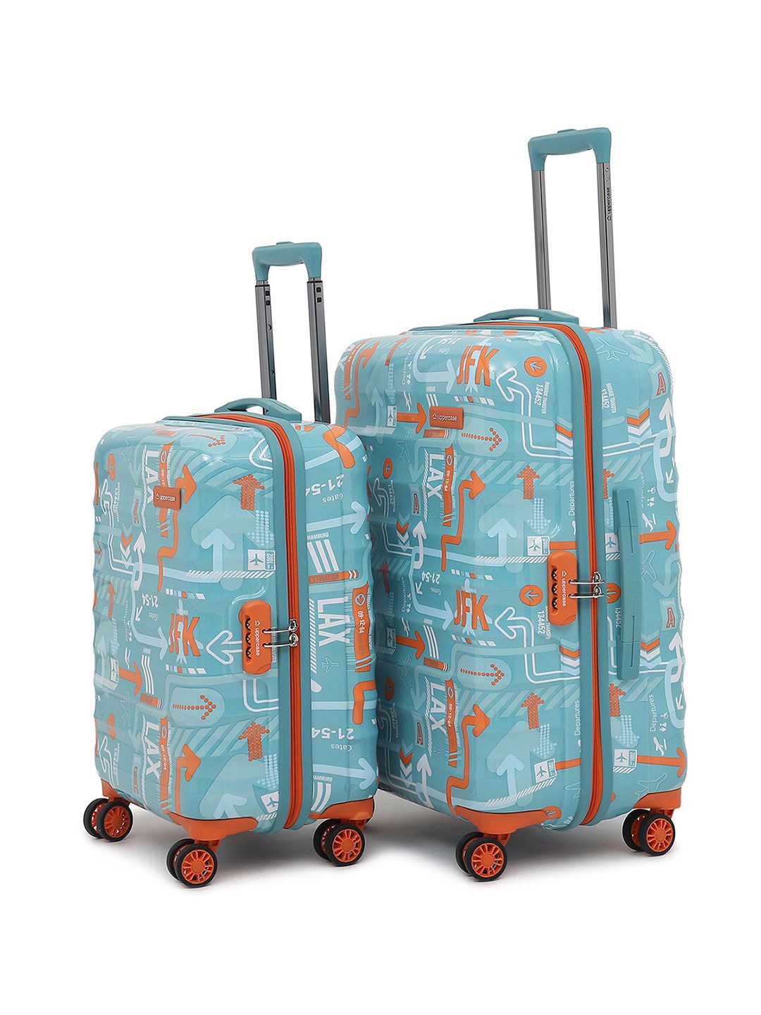 

uppercase JFK Pack Of 2 Printed Hard-Sided 360-Degree Rotation Trolley Bags, Teal