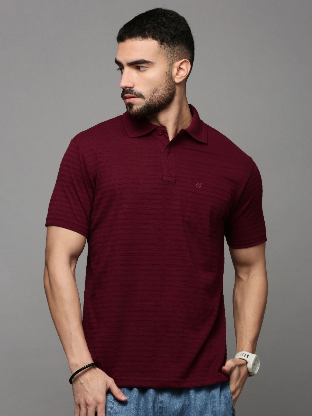 

ONN Men Solid Polo Collar Cotton T-shirt, Maroon