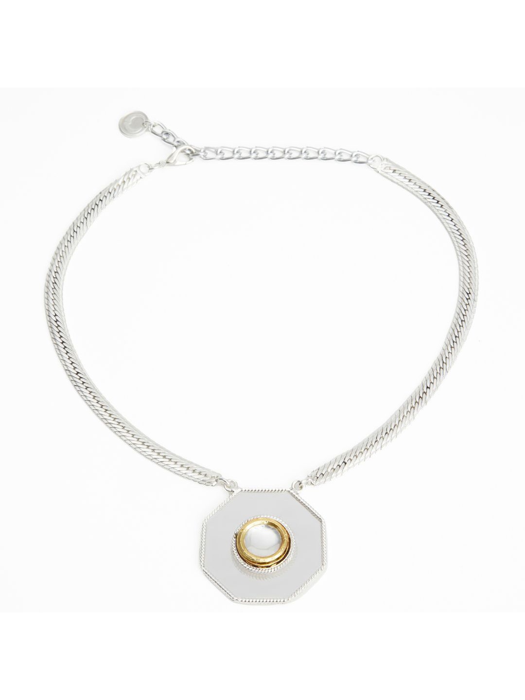 

VALLIYAN BY NITYA Rhodium-Plated Polki Hexagon Pendant Necklace, Silver