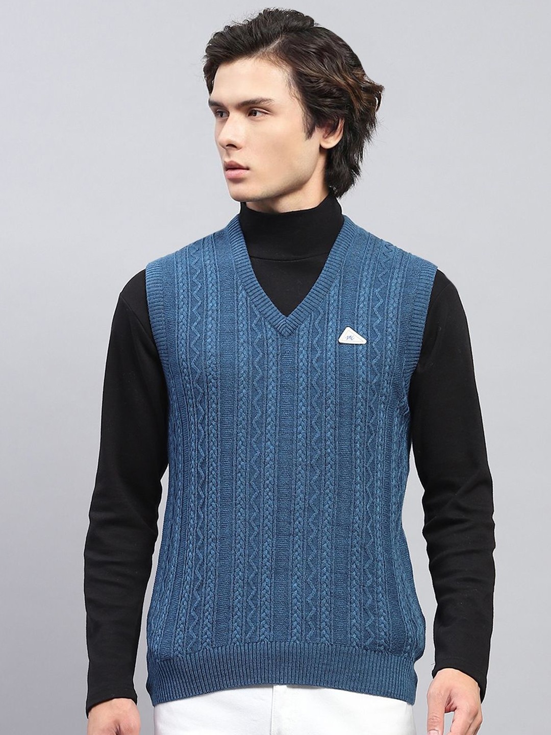 

Monte Carlo Men Cable Knit Woollen Sweater Vest, Blue
