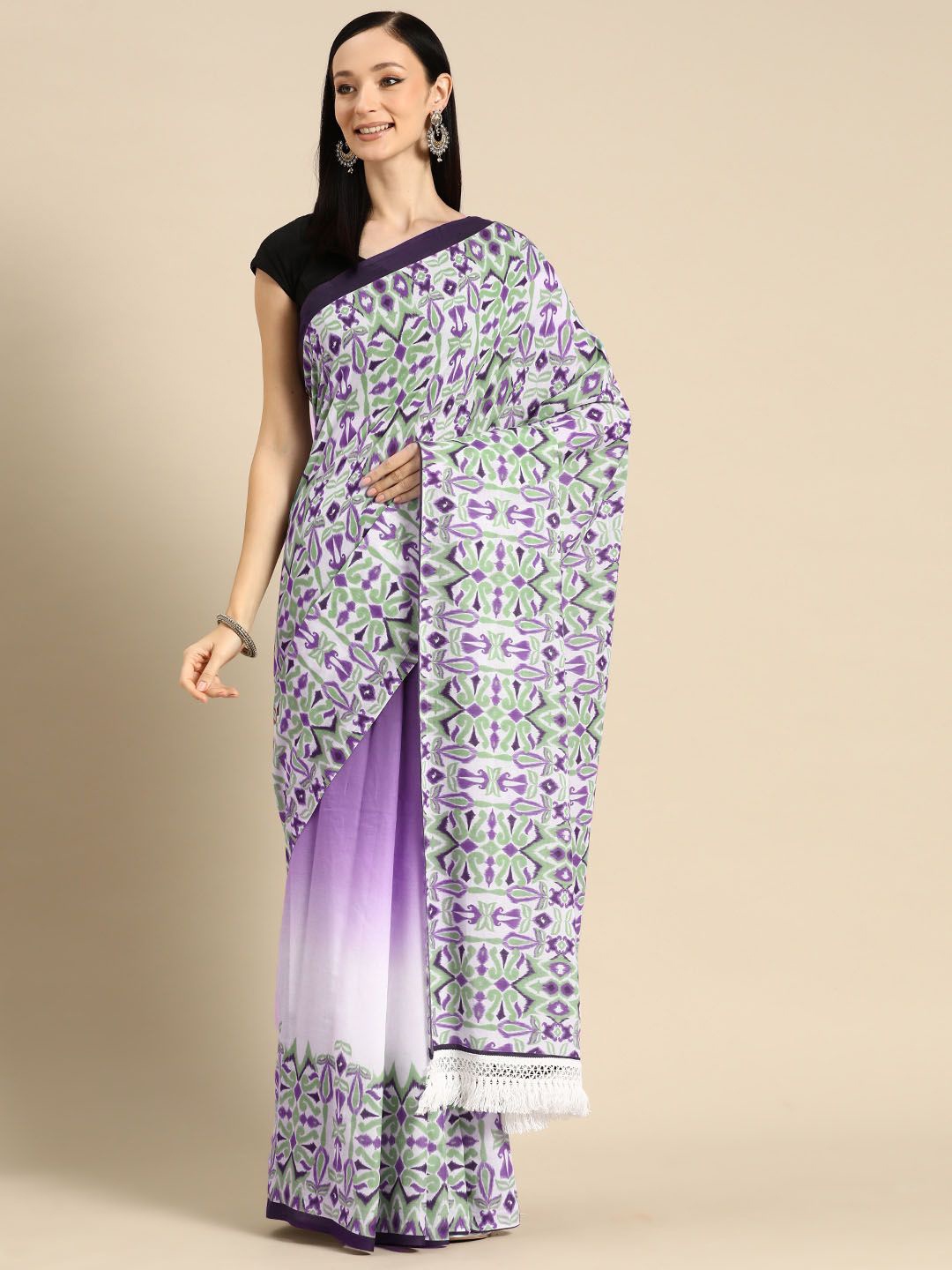 

BUTA BUTI Women Cotton Abstract Printed Sarees, Lavender