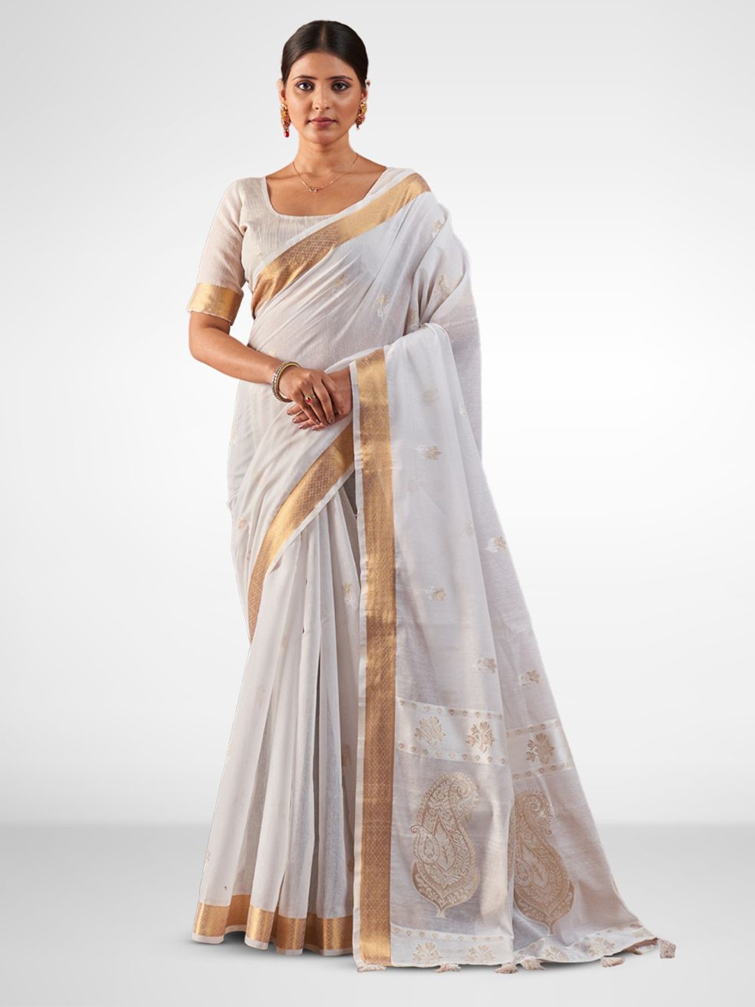 

SARHA Woven Design Zari Pure Cotton Saree, White