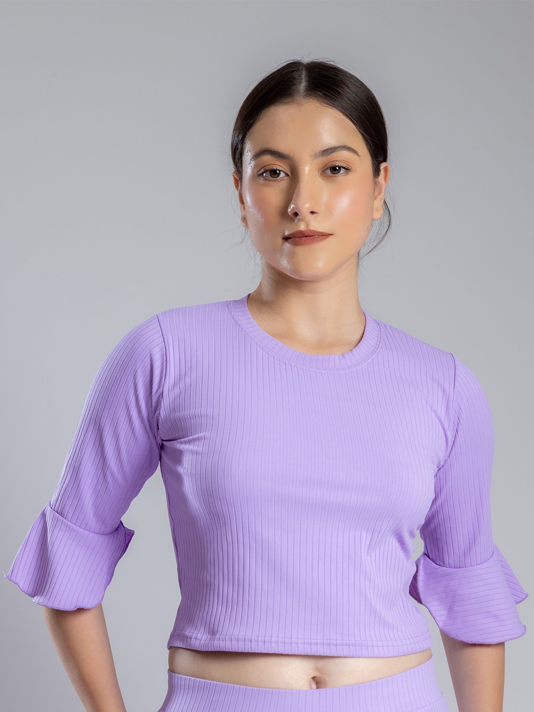 

Redamancii Women Vertical Striped Round Neck Top, Lavender