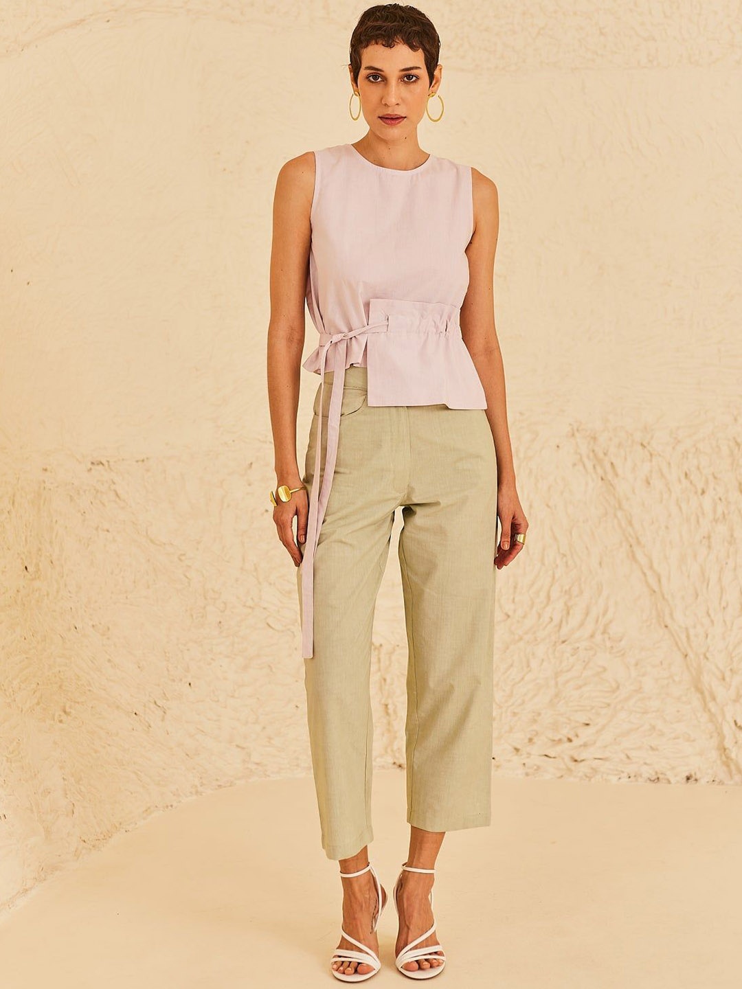 

Sage by Mala Round Neck Pure Cotton Top With Trousers, Mauve