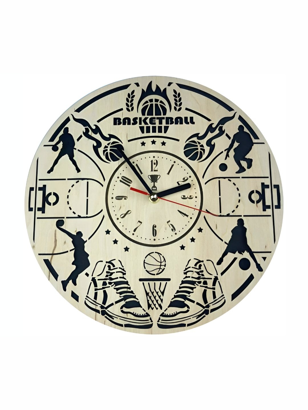 

QEZNEF Beige & Black Printed Round Shaped Contemporary Analogue Wooden Wall Clock
