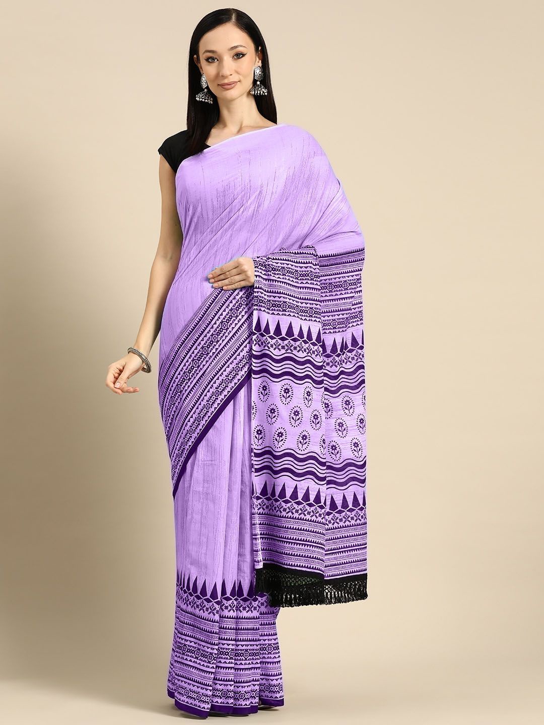 

BUTA BUTI Abstract Printed Pure Cotton Sarees, Lavender