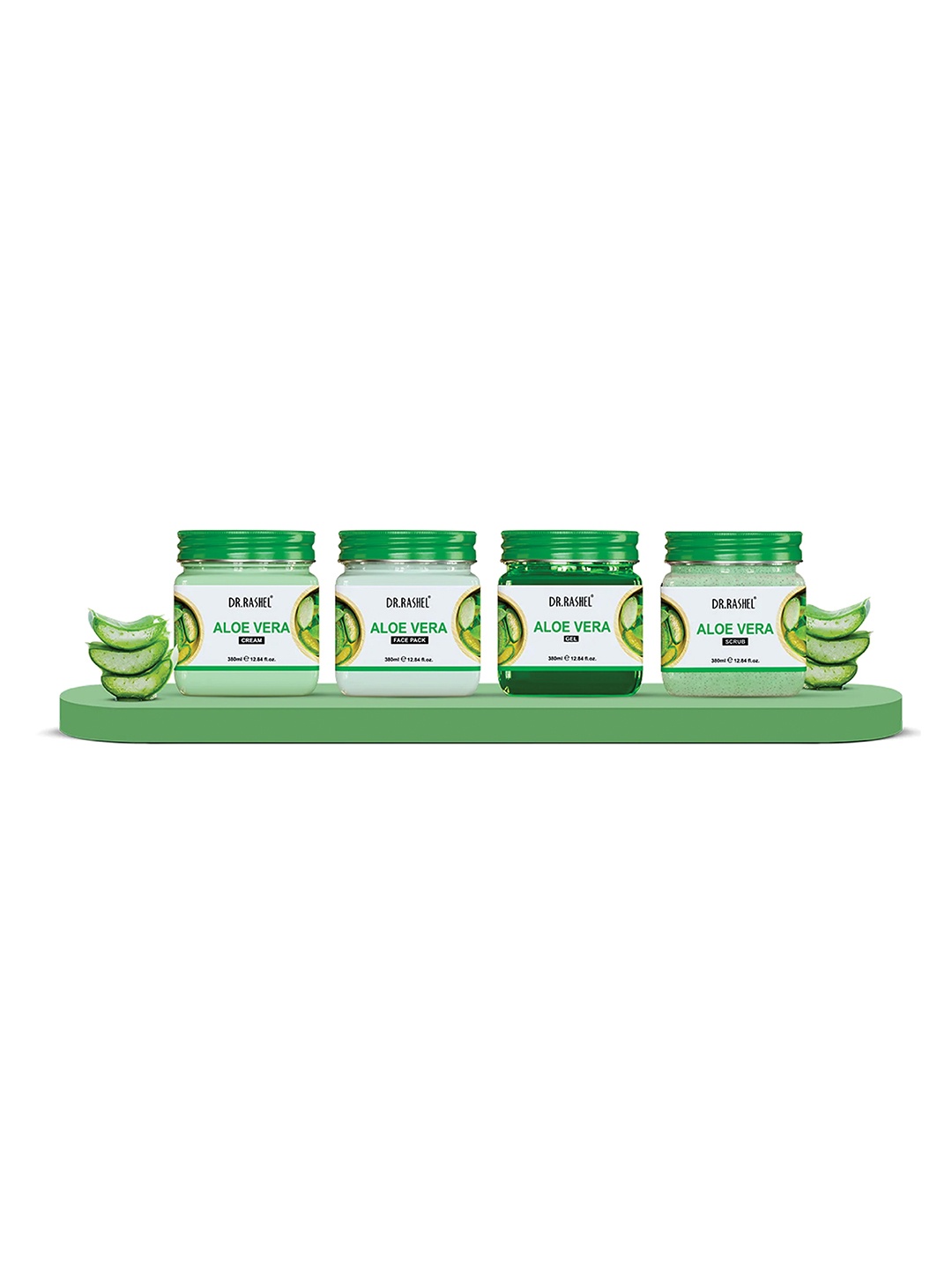 

DR.RASHEL Set Of 4 Aloe Vera Cream, Face Pack, Gel & Scrub 380 ml Each, Green