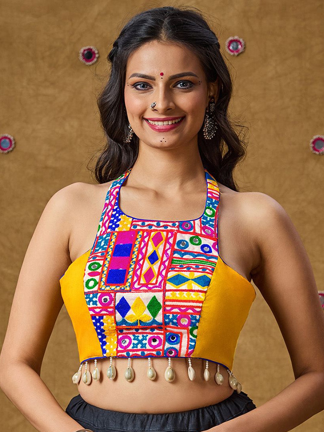 

SALWAR STUDIO Women Embroidered Padded Saree Blouse, Yellow
