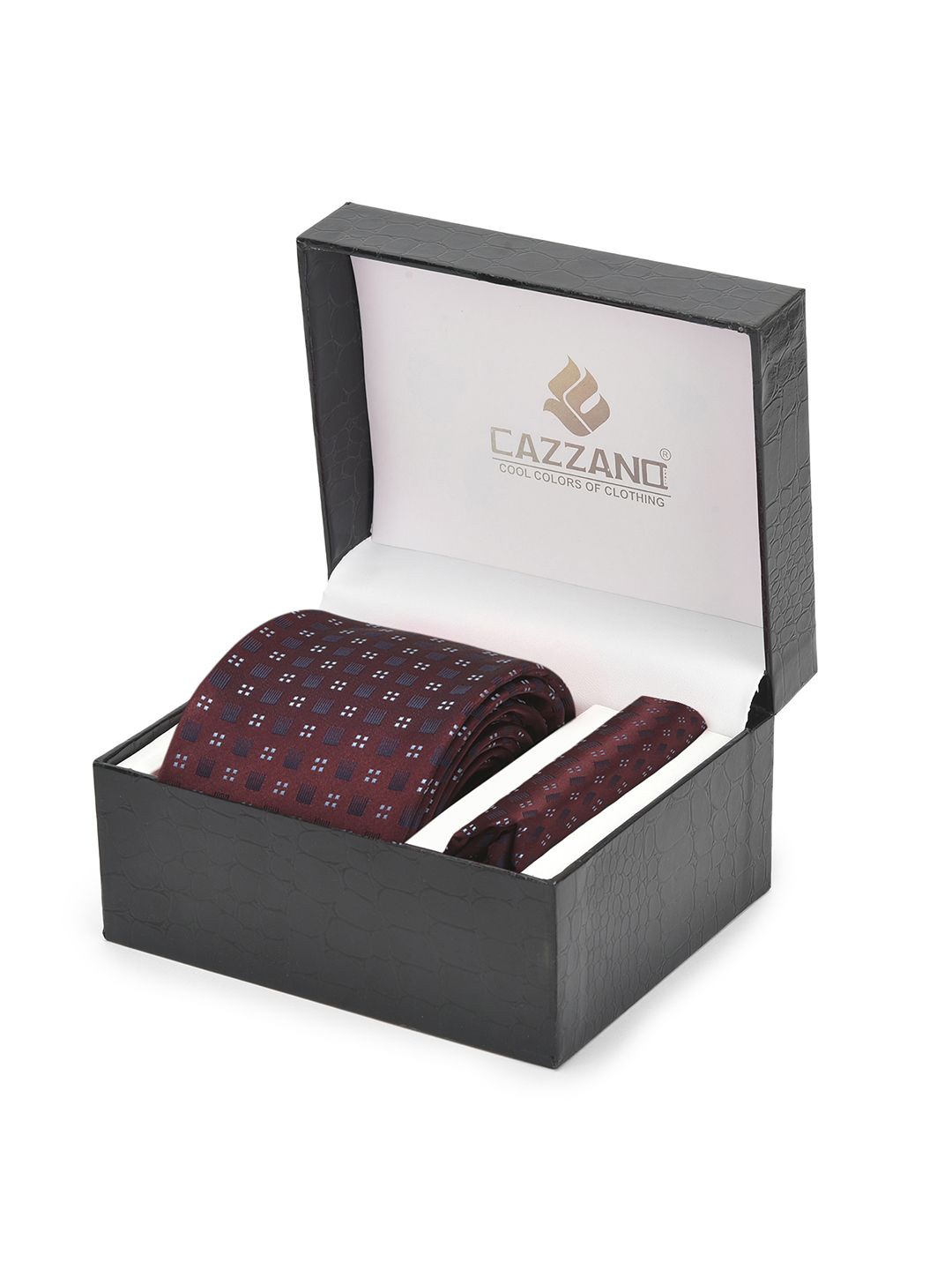 

Cazzano Men Accessory Gift Set Of Tie & Pocket Square, Burgundy