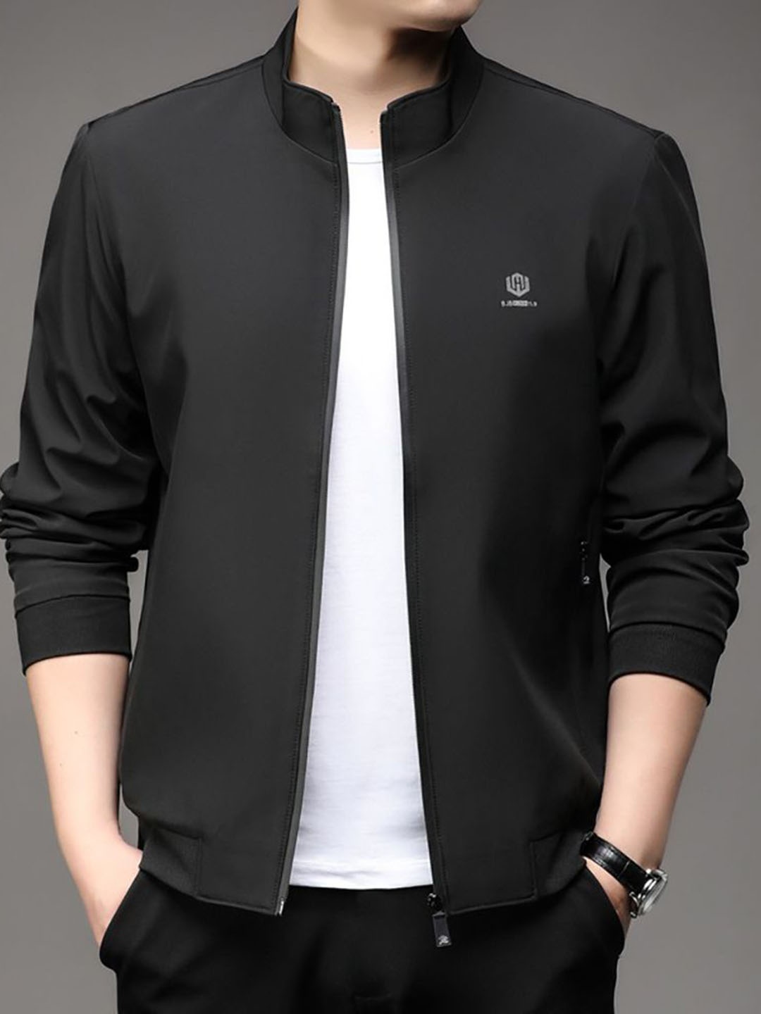 

StyleCast x Revolte Men Stand Collar Insulator Open Front Jacket, Black