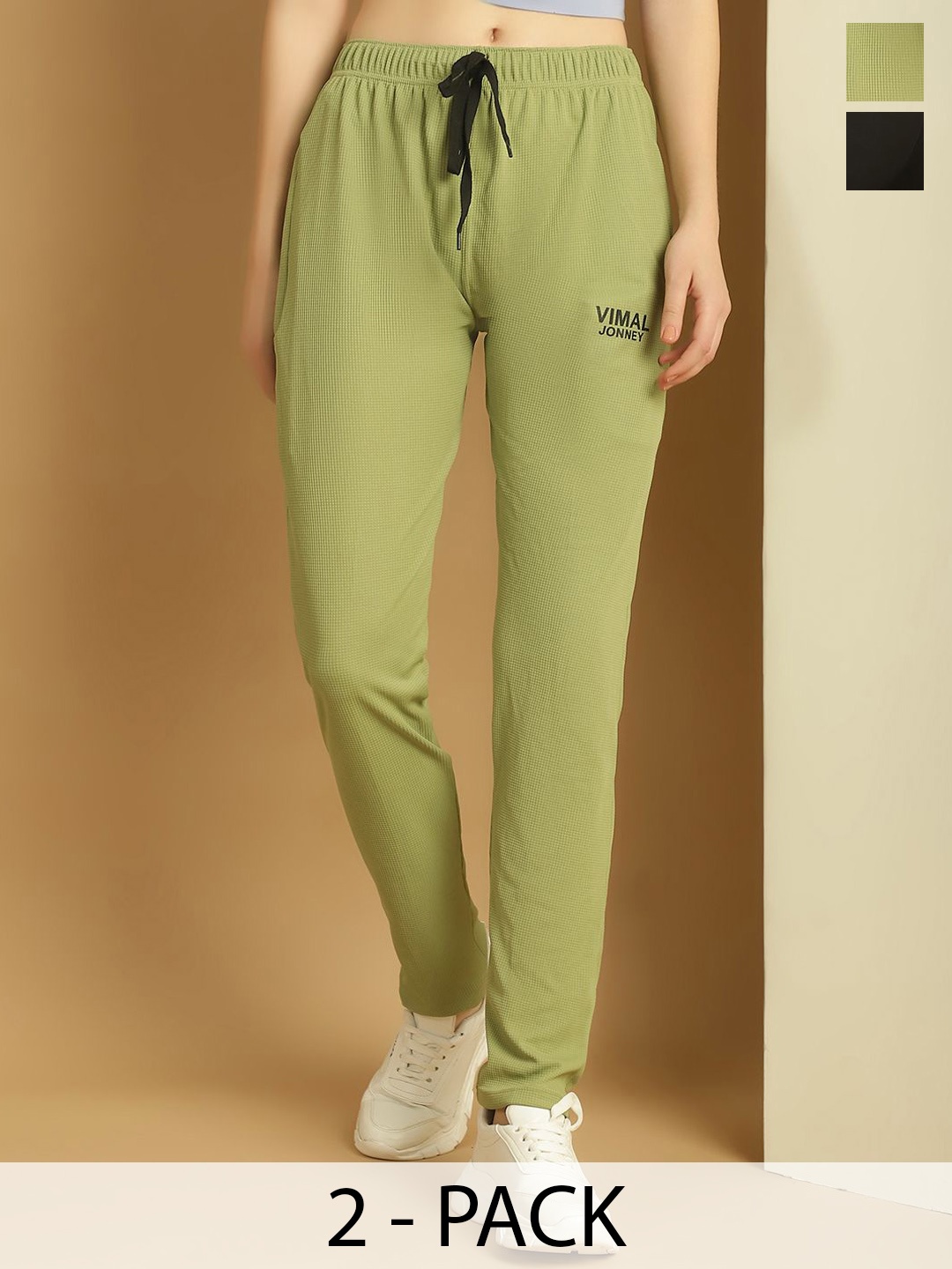 

VIMAL JONNEY Women Mid-Rise Track Pants Pack Of 2, Green