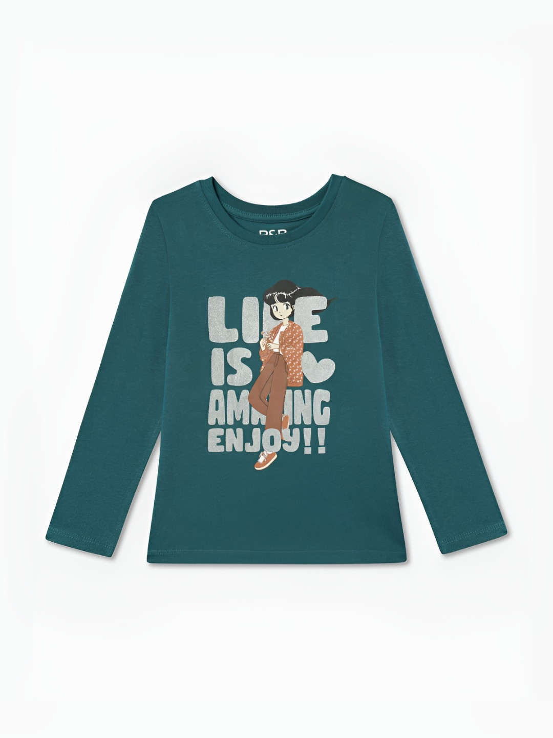 

R&B Girls Typography Printed Round Neck Cotton T-shirt, Blue