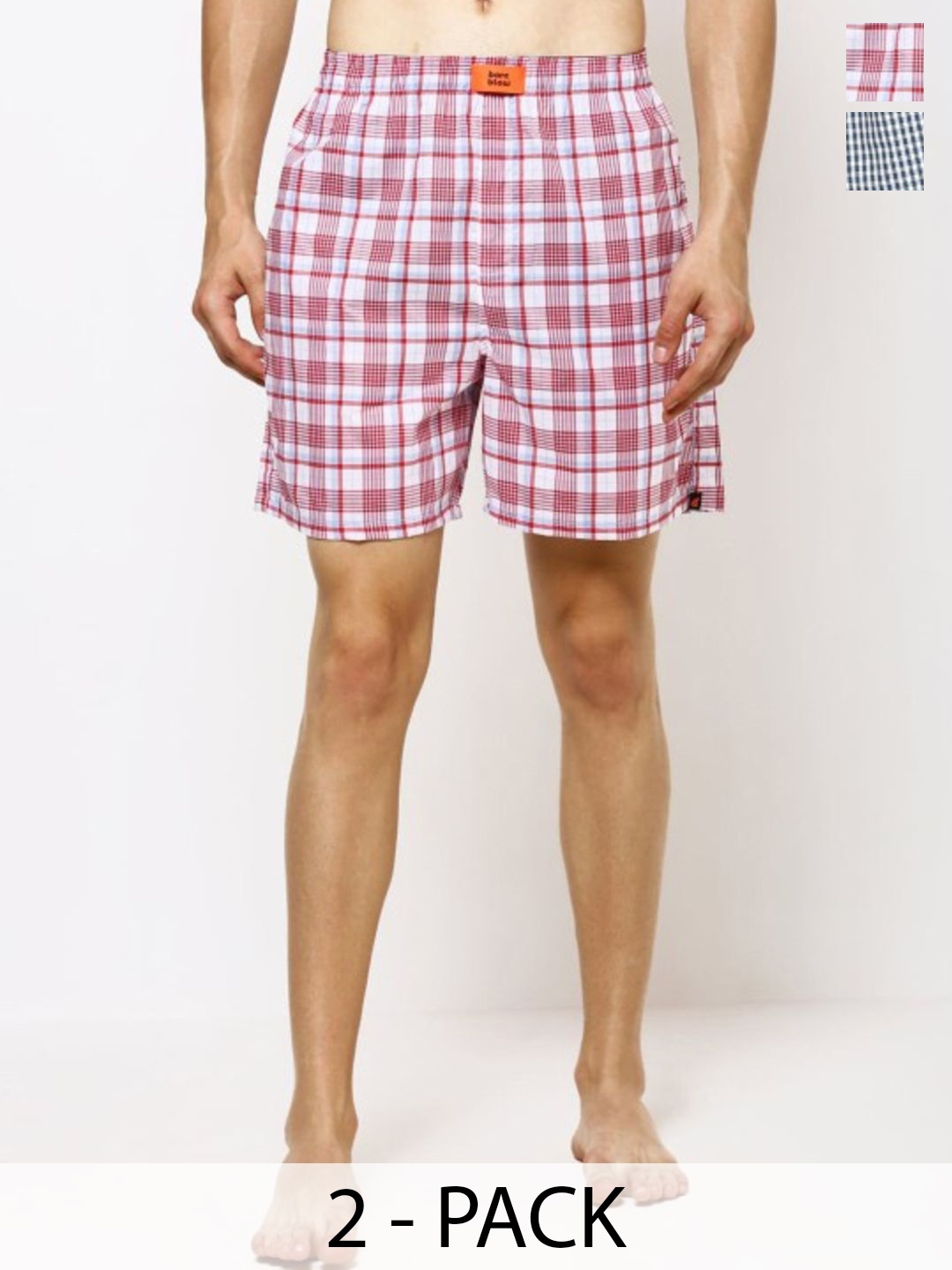 

Bareblow Men Pack Of 2 Checked Cotton Boxers BBBX183197S, Red