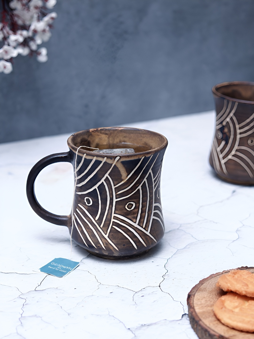 

Unravel India Shades of Black Brown 2 Pieces Printed Ceramic Matte Mugs