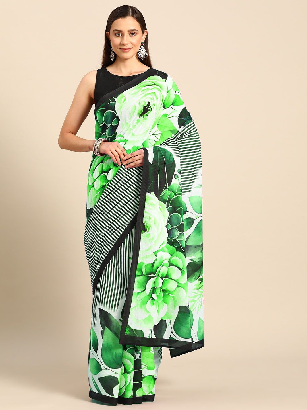 

BUTA BUTI Floral Pure Cotton Printed Saree, Green