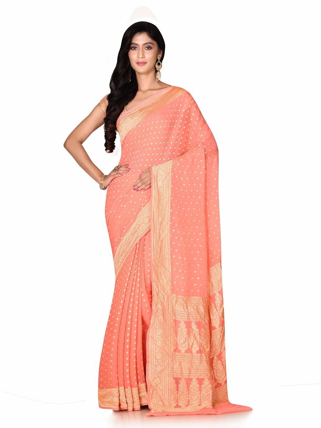 

SPRISH Woven Design Zari Pure Silk Dabu Saree, Orange