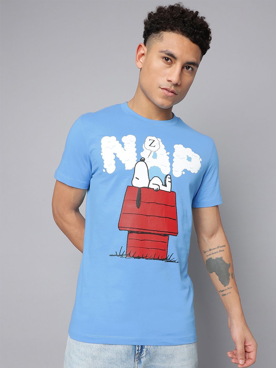 

Free Authority Men Peanuts Printed Pure Cotton Regular fit T-Shirts, Blue