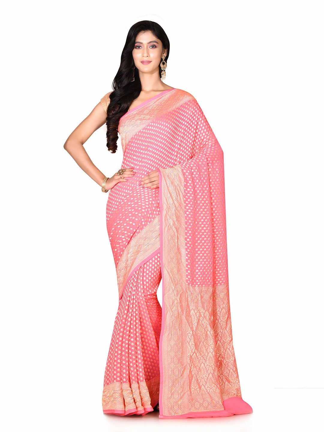 

SPRISH Woven Design Zari Pure Silk Banarasi Saree, Pink