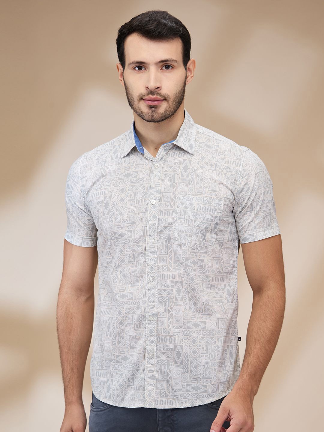 

Parx Men Spread Collar Floral Printed Cotton Slim Fit Casual Shirt, Grey