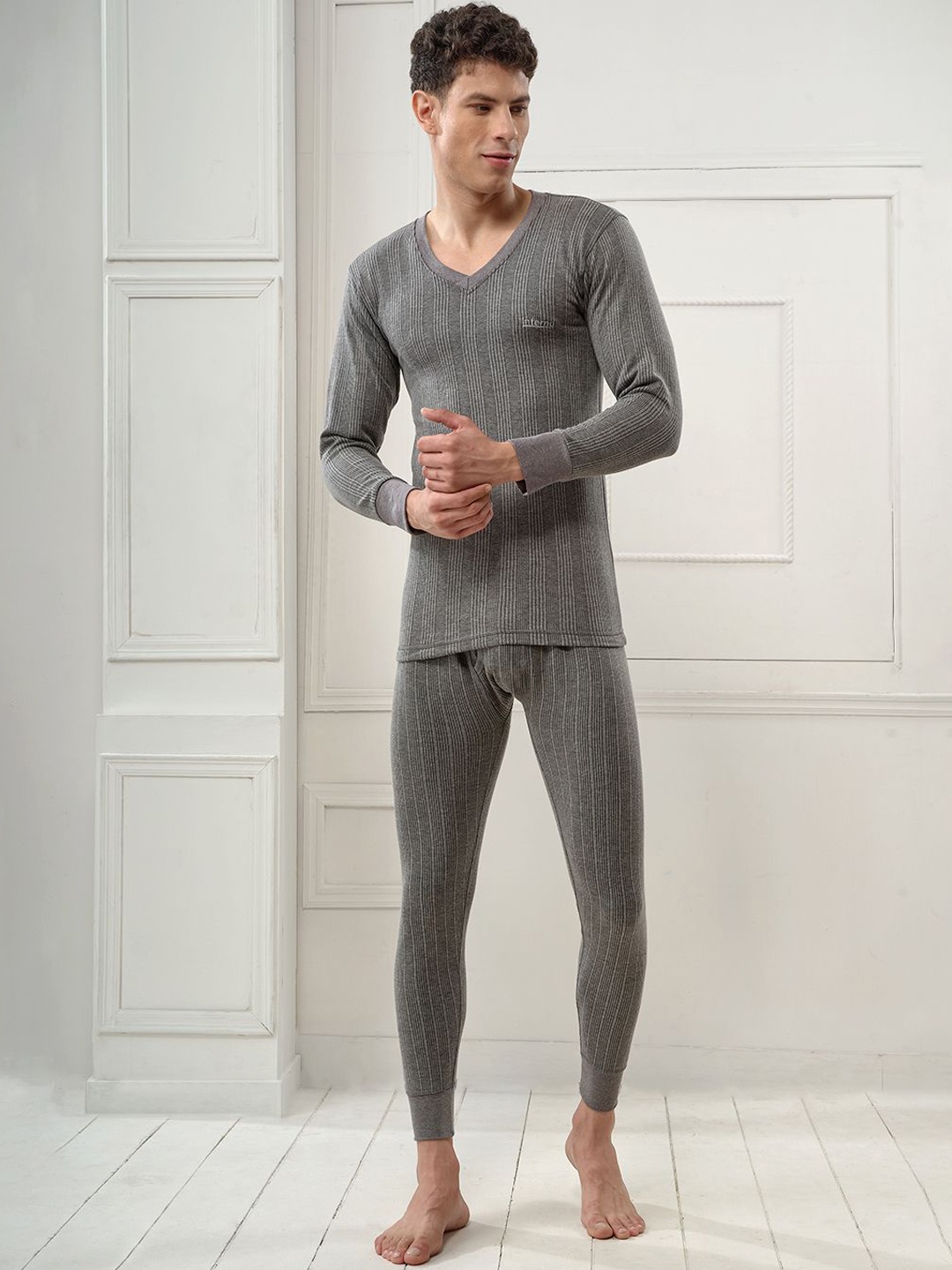 

INFERNO Men V-Neck Thermal Top and Pant Set, Charcoal