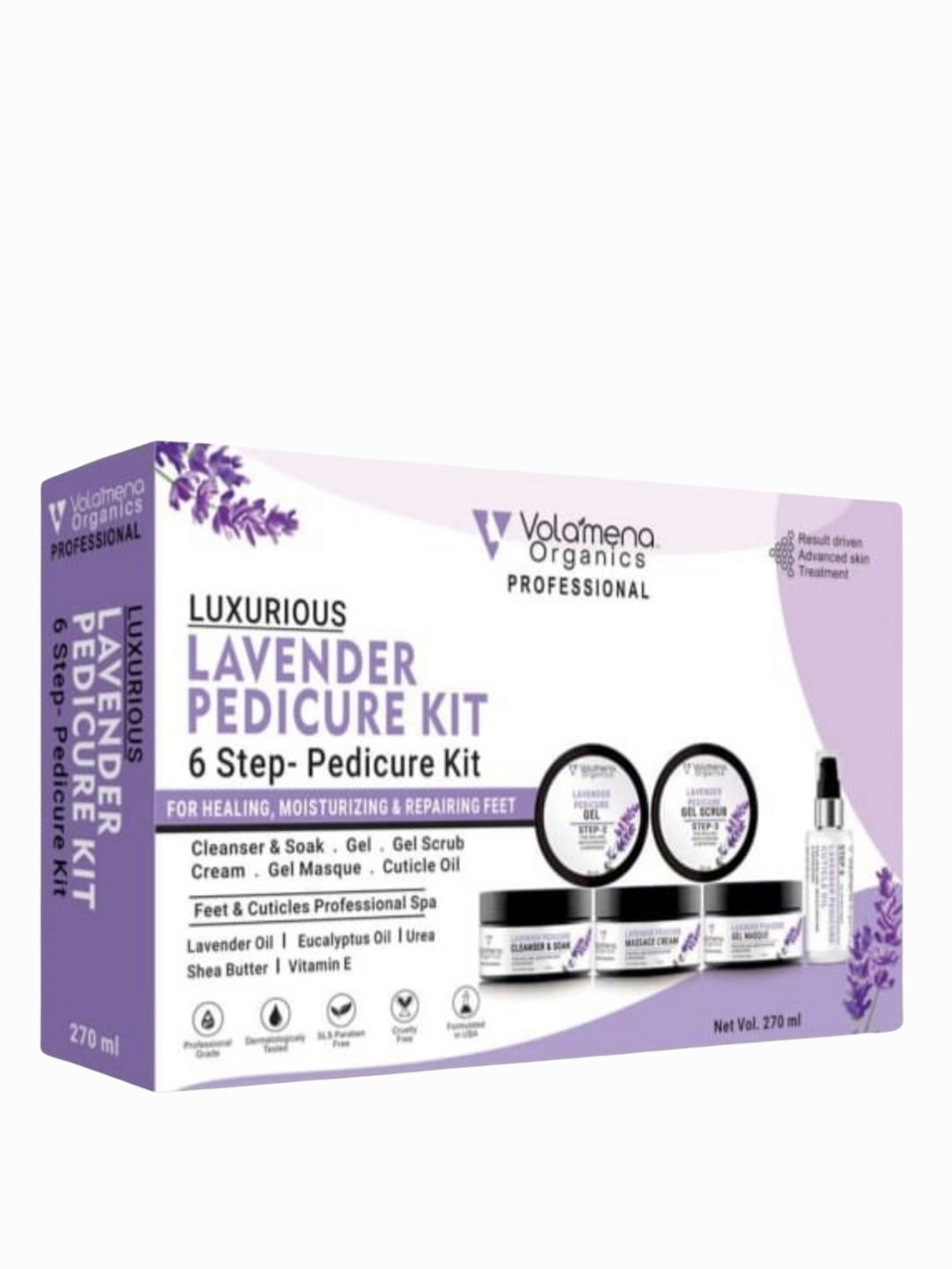 

Volamena Luxurious Lavender 6-Step Pedicure Kit For Soothing & Repair 270 ml, Purple