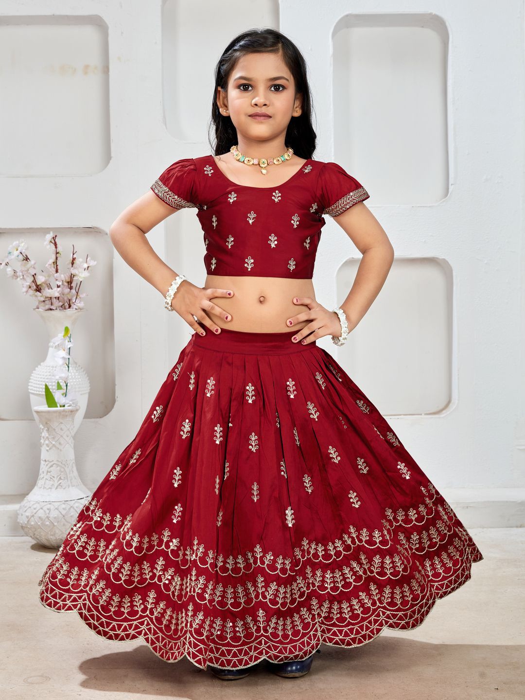 

BAESD Girls Floral Embroidered Clothing Set, Maroon