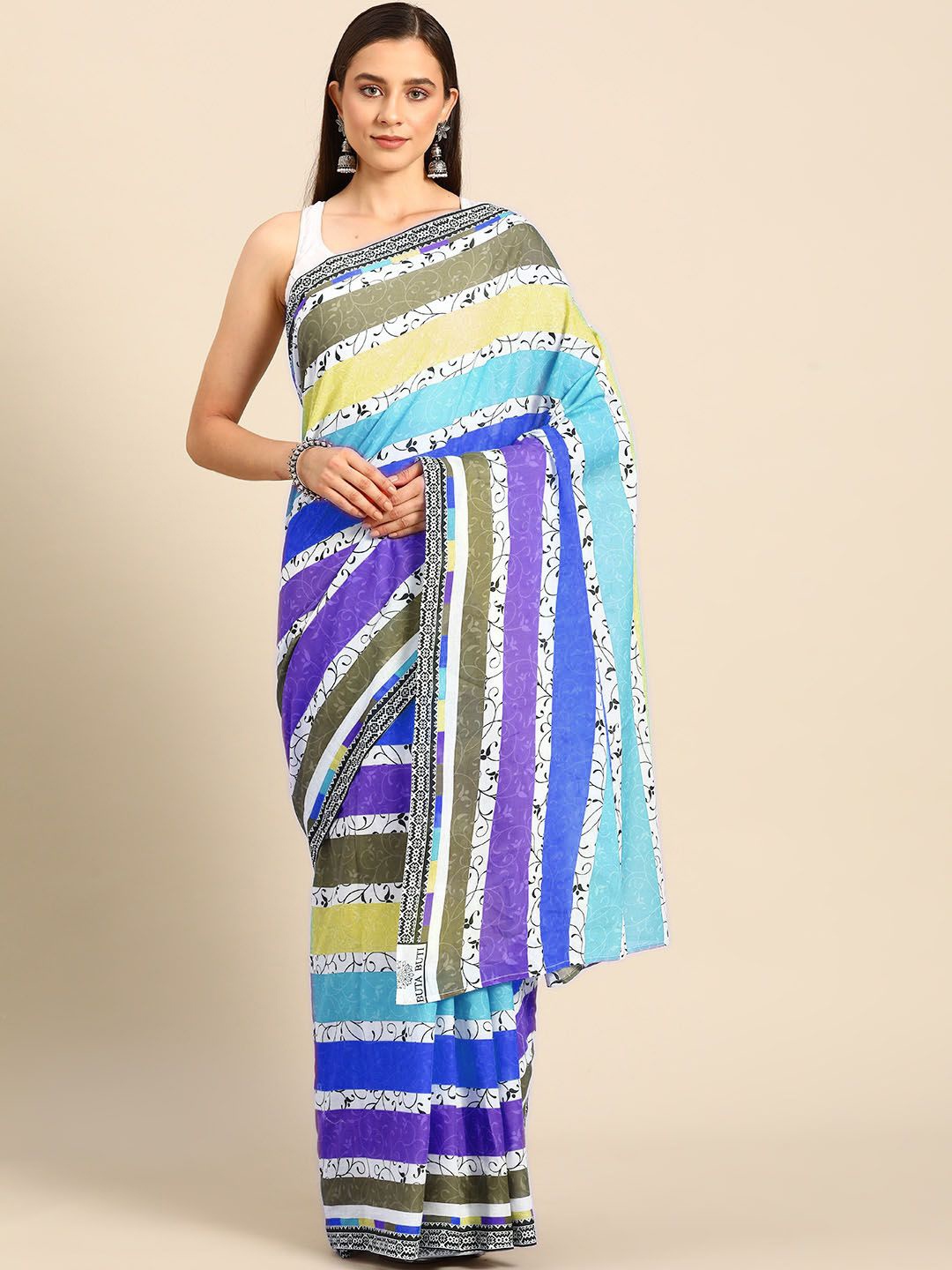 

BUTA BUTI Women Pure Cotton Printed Saree, Blue