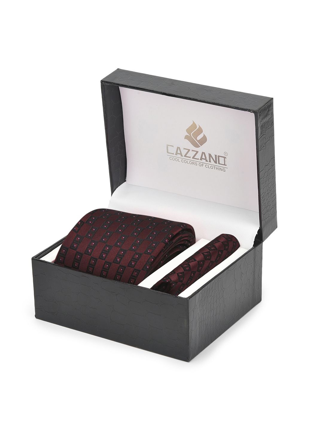 

Cazzano Men Accessory Gift Set Of Tie and Pocket Square, Burgundy