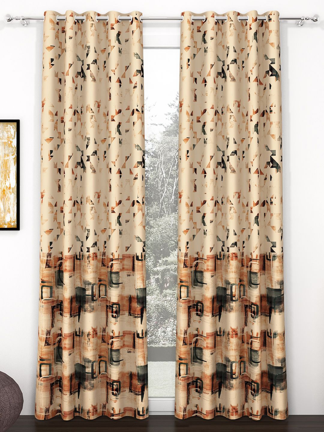 

Story@home Beige & Brown 2 Pieces Room Darkening Long Door Curtain