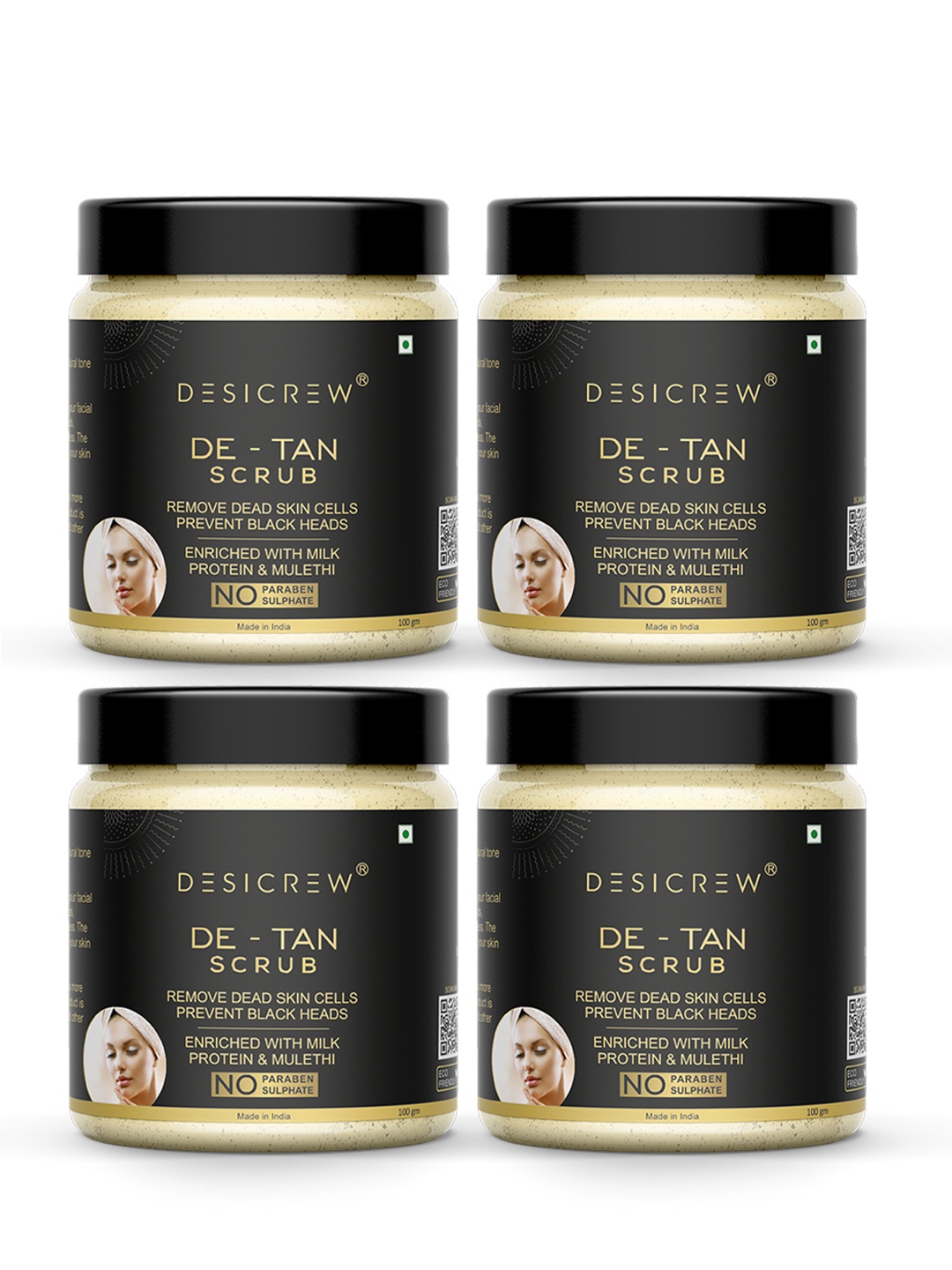 

Desi Crew Set Of 4 De-Tan Scrub With Milk Protein & Mulethi -100 g Each, Yellow