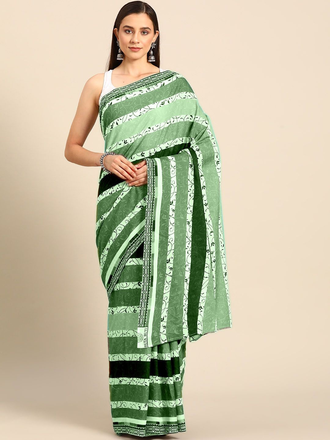 

BUTA BUTI Floral Pure Cotton Saree, Lime green