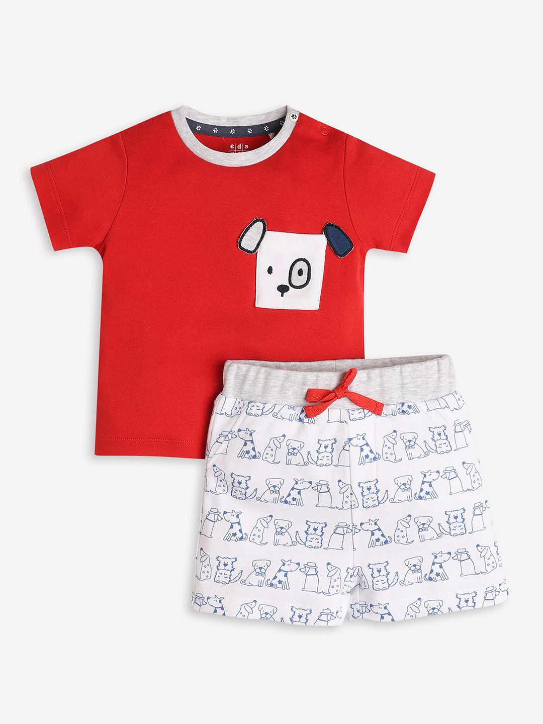 

Ed-a-Mamma Baby Boys Printed Round Short Sleeves Pure Cotton T-shirt With Shorts, Red