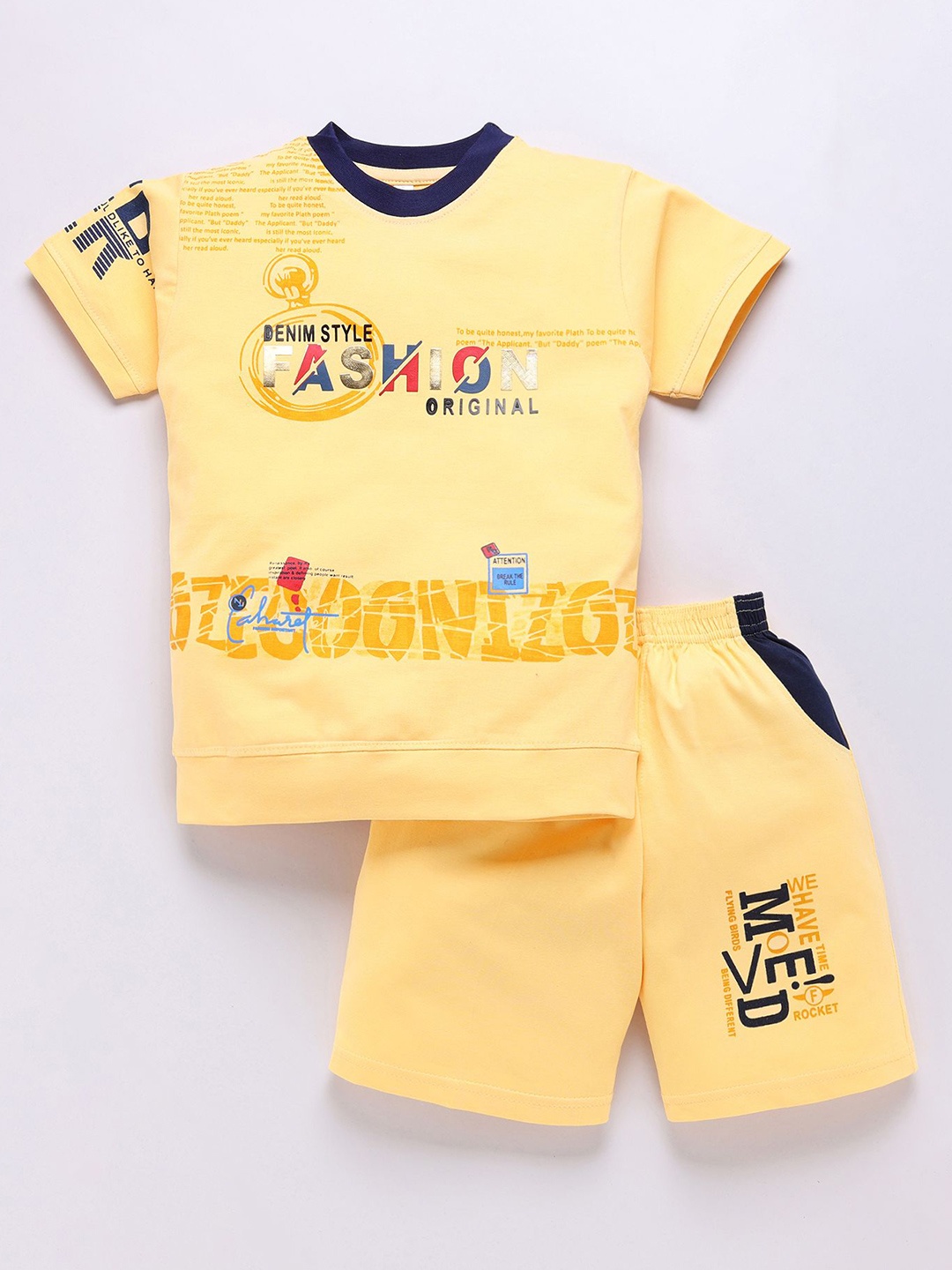 

Zeal Boys Printed Round Neck Short Sleeves Pure Cotton T-shirt With Shorts, Yellow