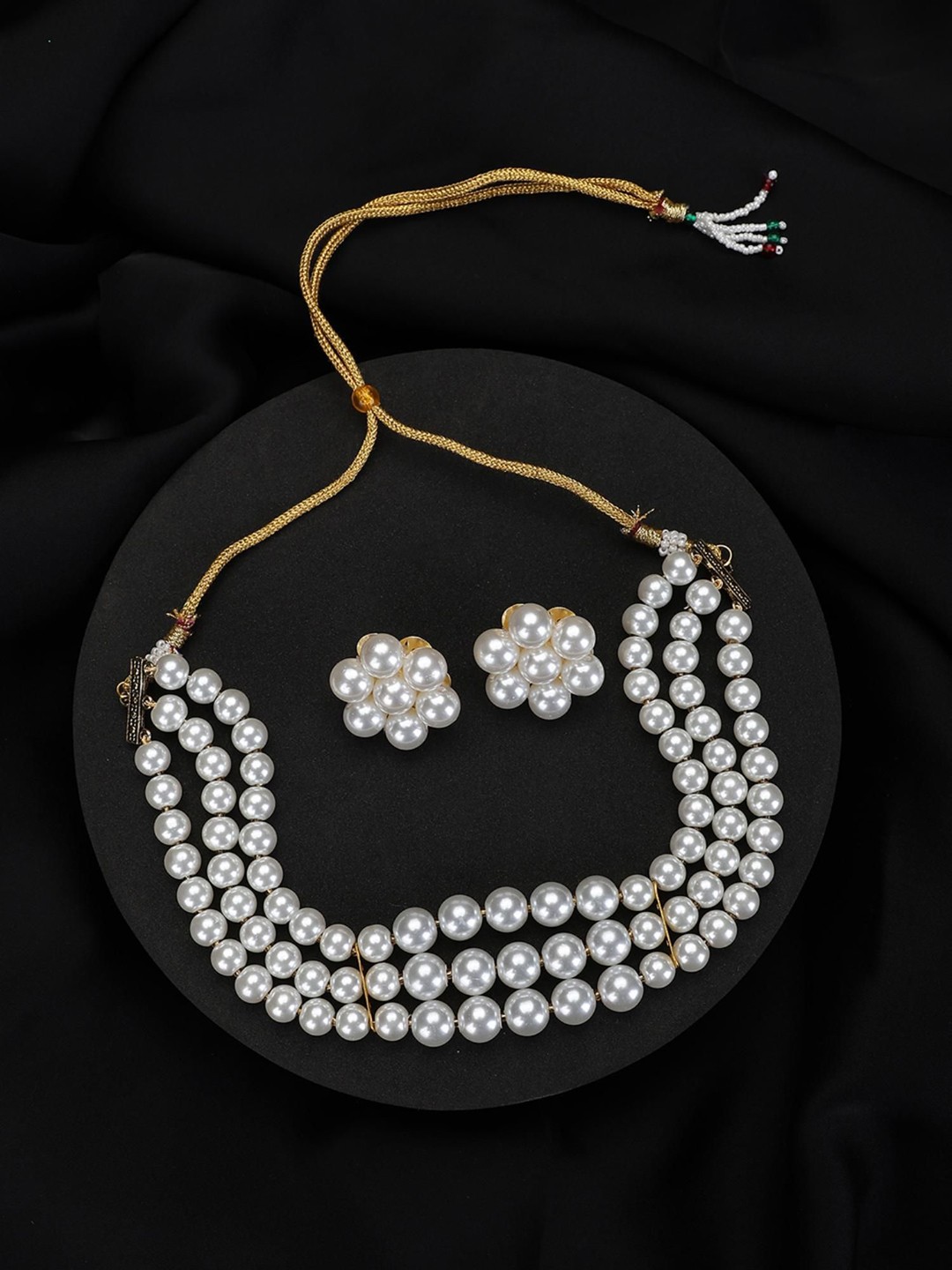 

ANIKAS CREATION Gold-Plated Pearls Beaded Jewellery Set