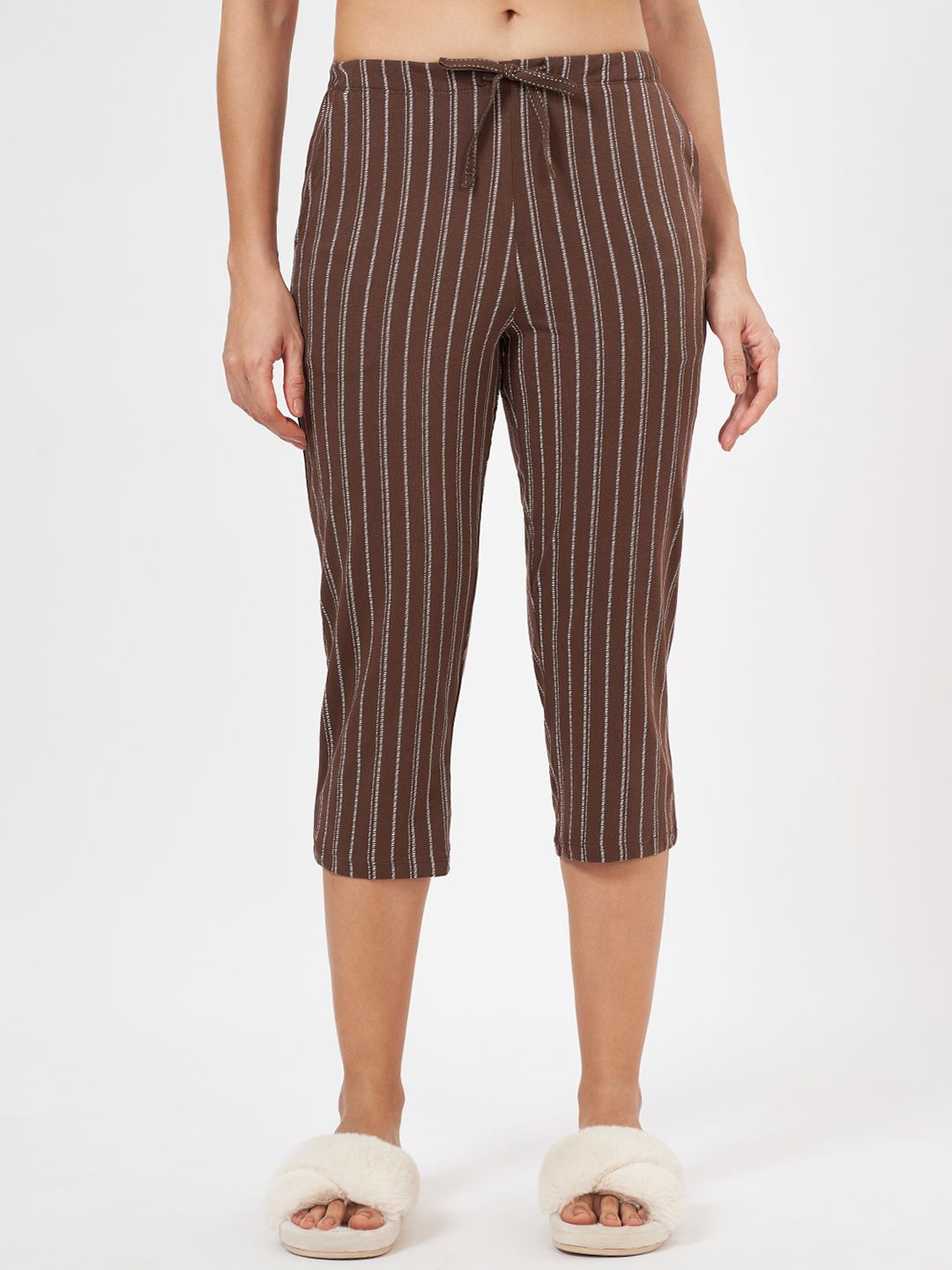 

Dreamz by Pantaloons Women Striped Pure Cotton Lounge Pants, Coffee brown