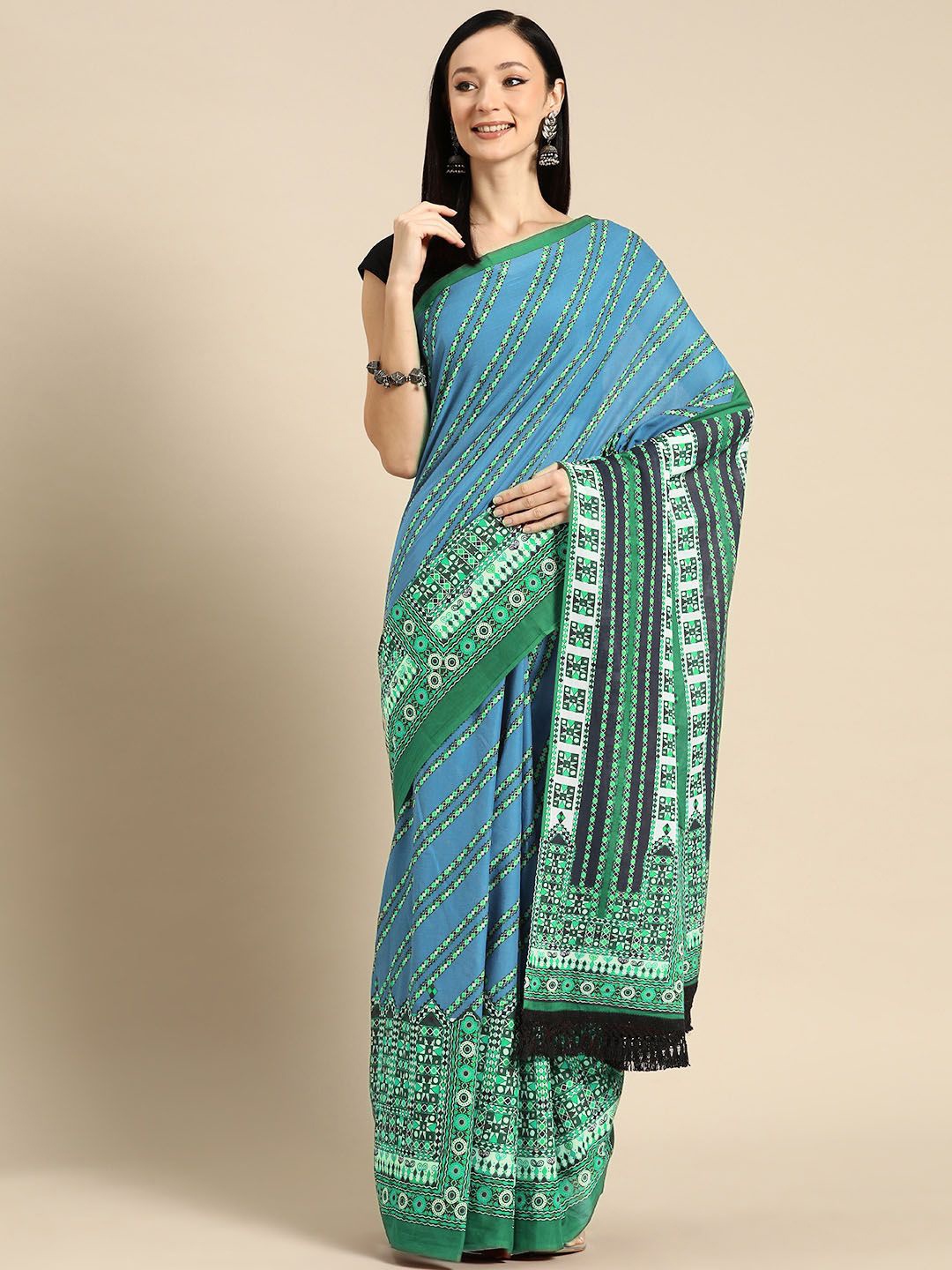 

BUTA BUTI Women Pure Cotton Printed Saree, Green