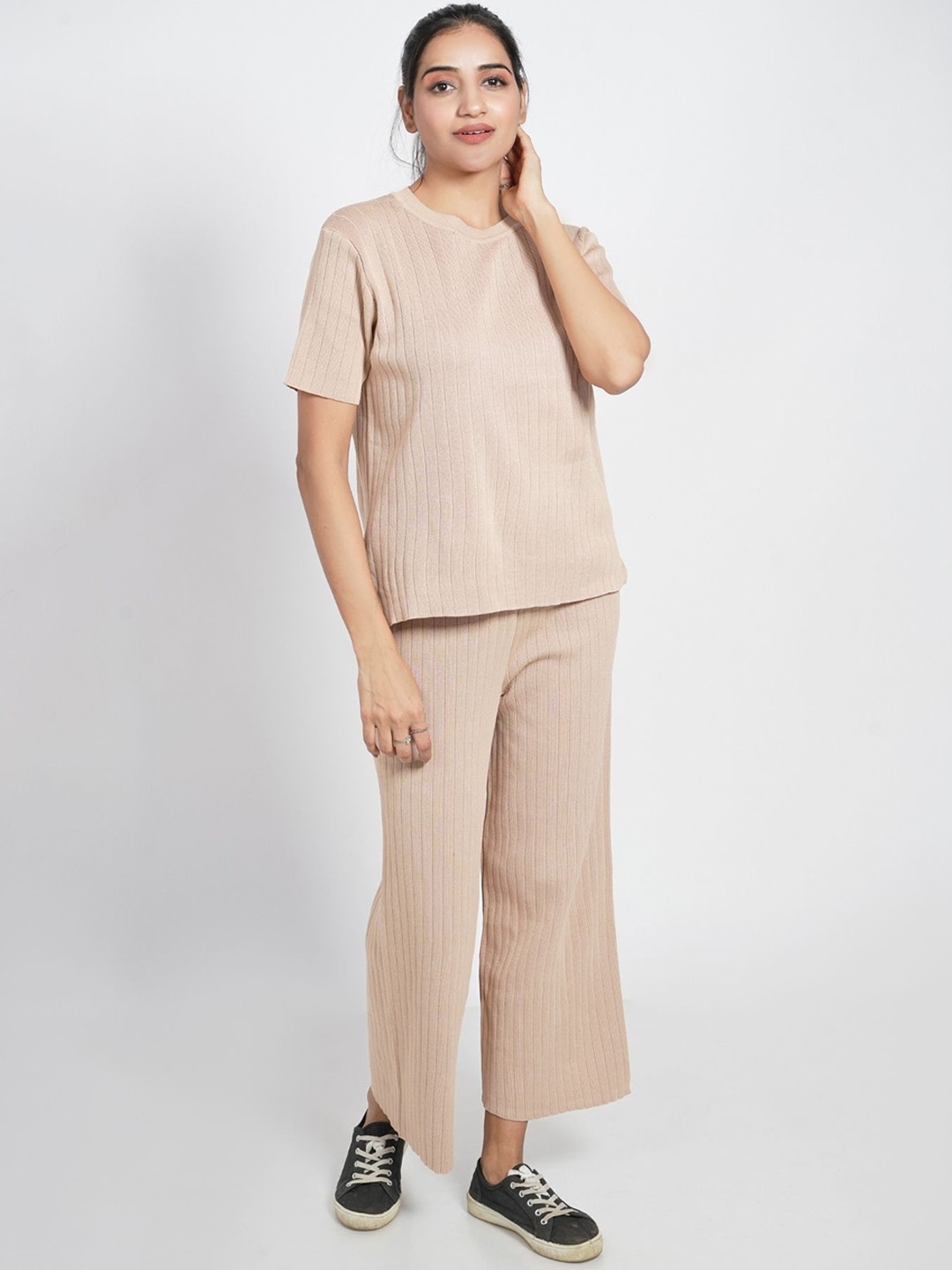 

ANSEE by Addery Round Neck T-Shirt With Trousers, Beige