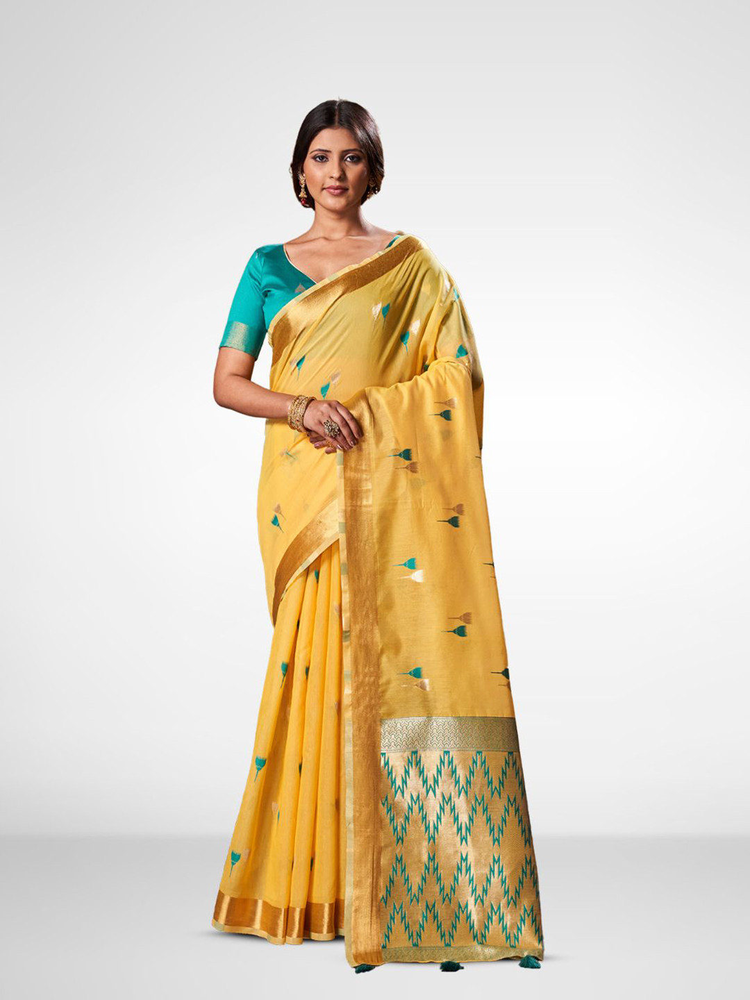 

SARHA Aamira Woven Design Zari Pure Cotton Saree, Yellow
