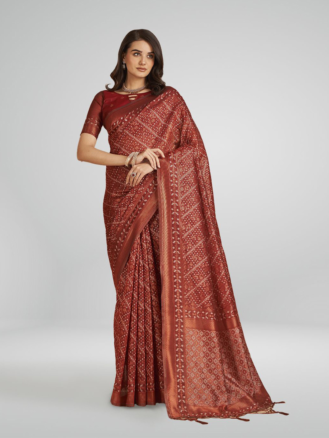 

SARHA Woven Design Zari Pure Cotton Saree, Red
