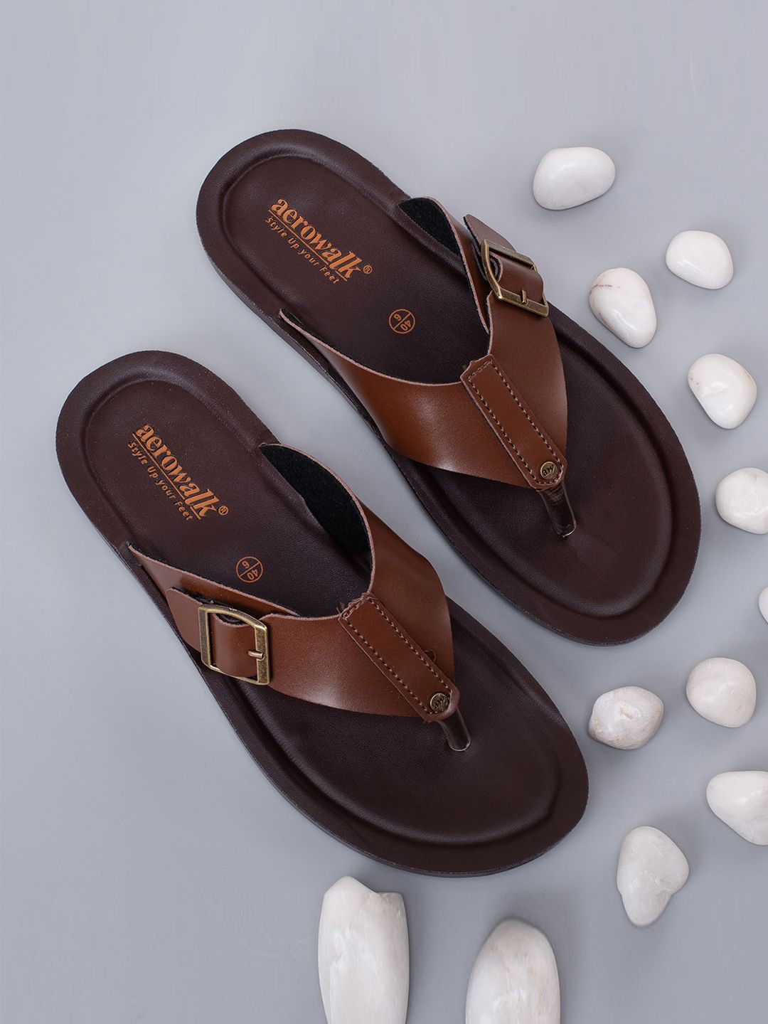 

Aerowalk Men Slippers Round Toe Comfort Sandals, Brown
