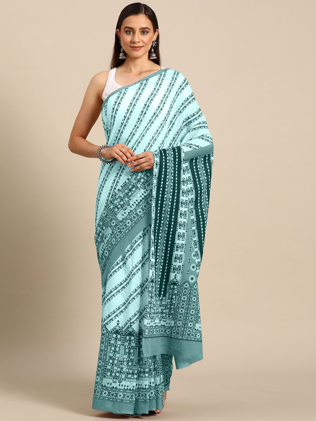 

BUTA BUTI Floral Pure Cotton Saree, Sea green