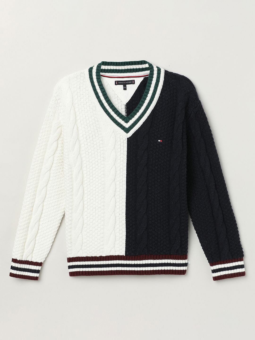 

Tommy Hilfiger Boys Cable Knit Colourblocked Pullover, Blue