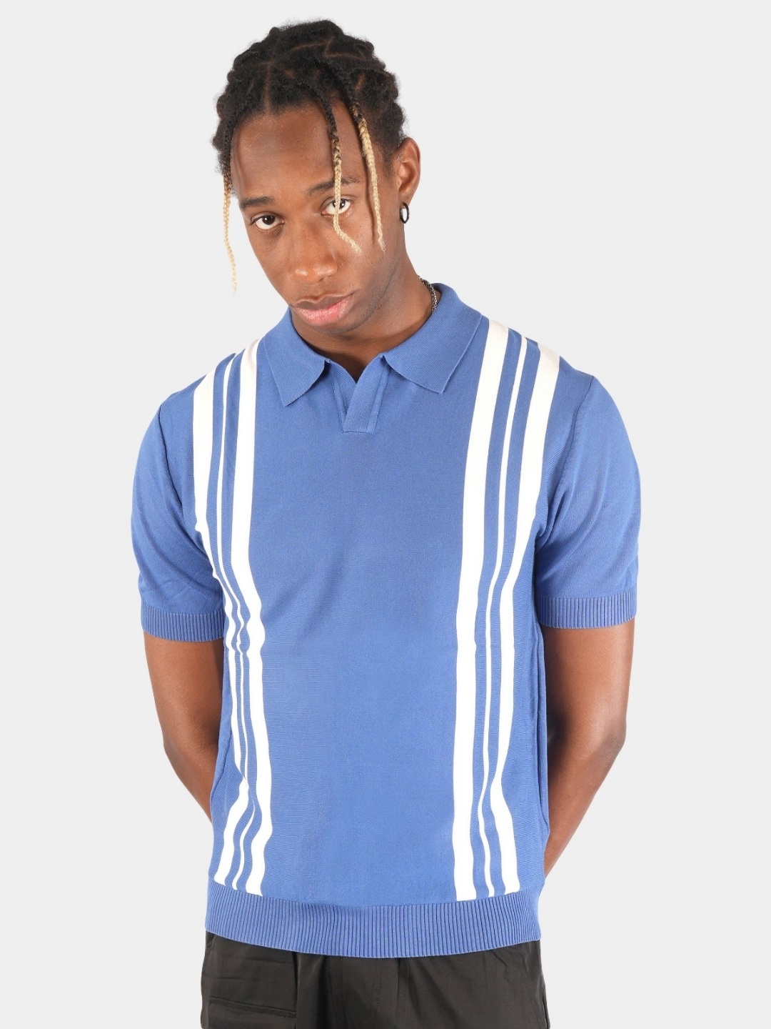 

BOTABOCHI Men Striped Polo Collar Cotton T-shirt, Blue