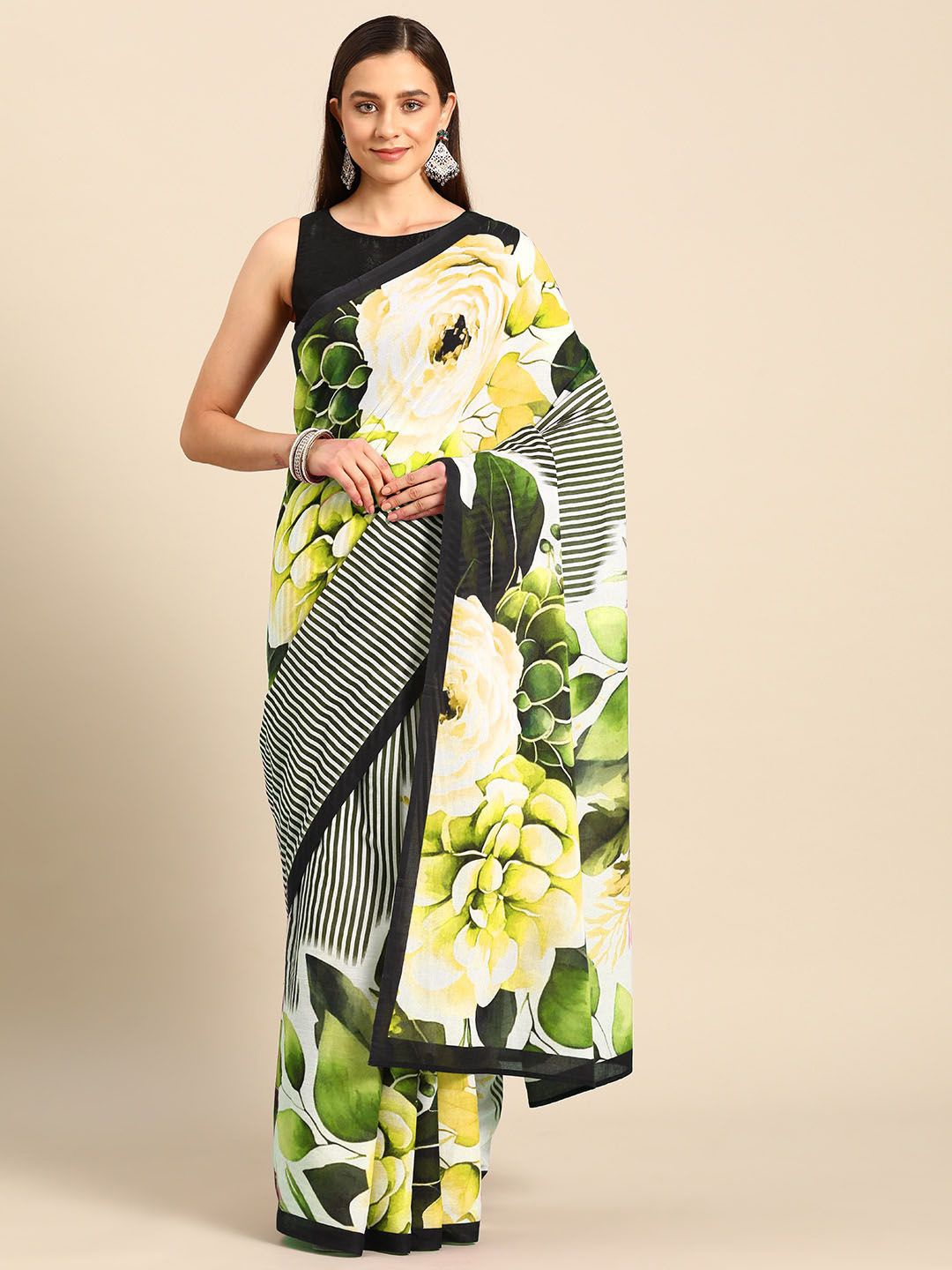 

BUTA BUTI Floral Pure Cotton Printed Saree, Yellow