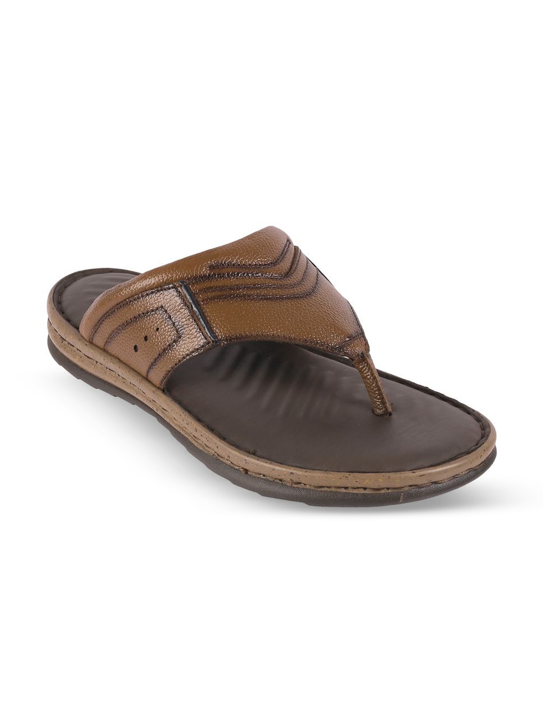 

Mochi Men Leather Textured Comfort Sandals, Tan