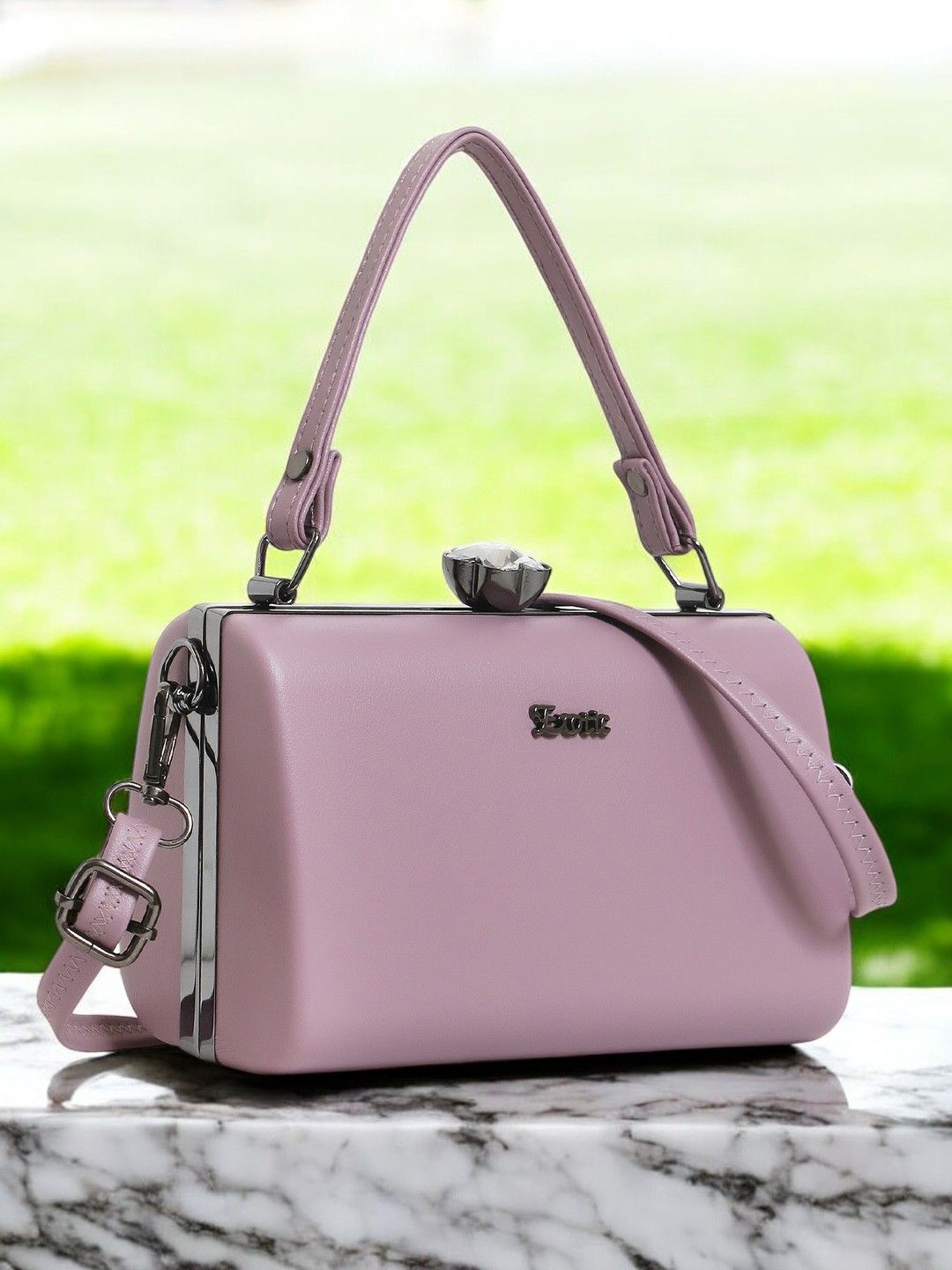 

Exotic Shoulder Strap Box Clutch, Pink