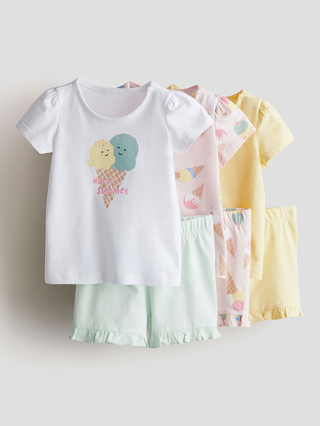 

H&M Infant Boys Pack Of 3 Printed Pure Cotton Night suit, White
