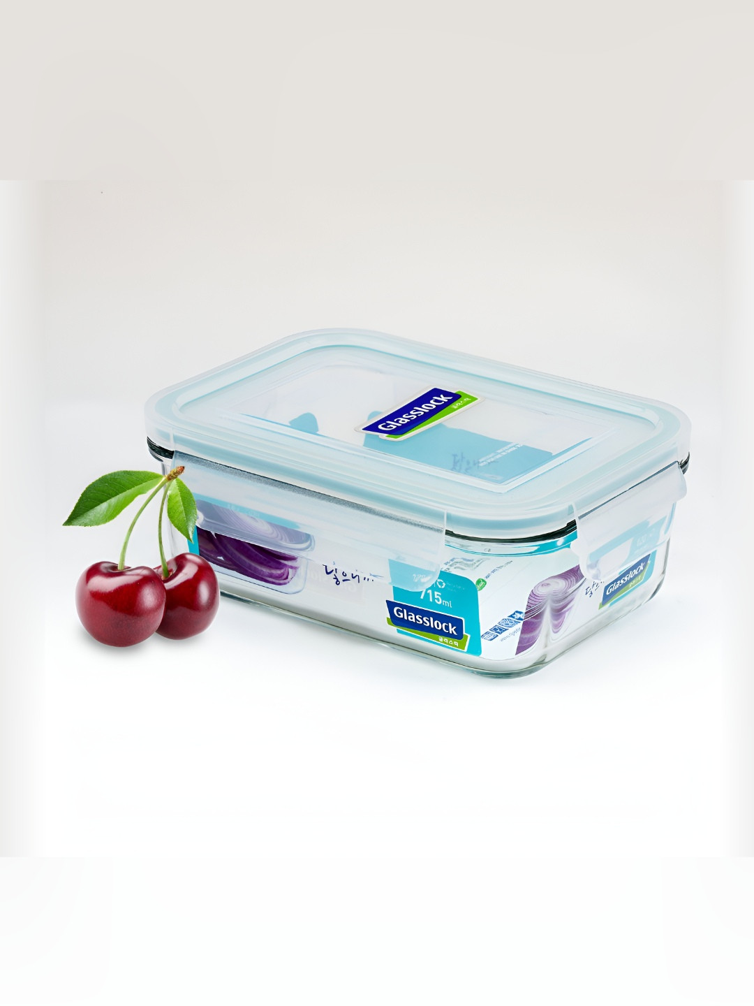

Glasslock Transparent & Blue Glass Microwave Safe Fridge Container 715ml